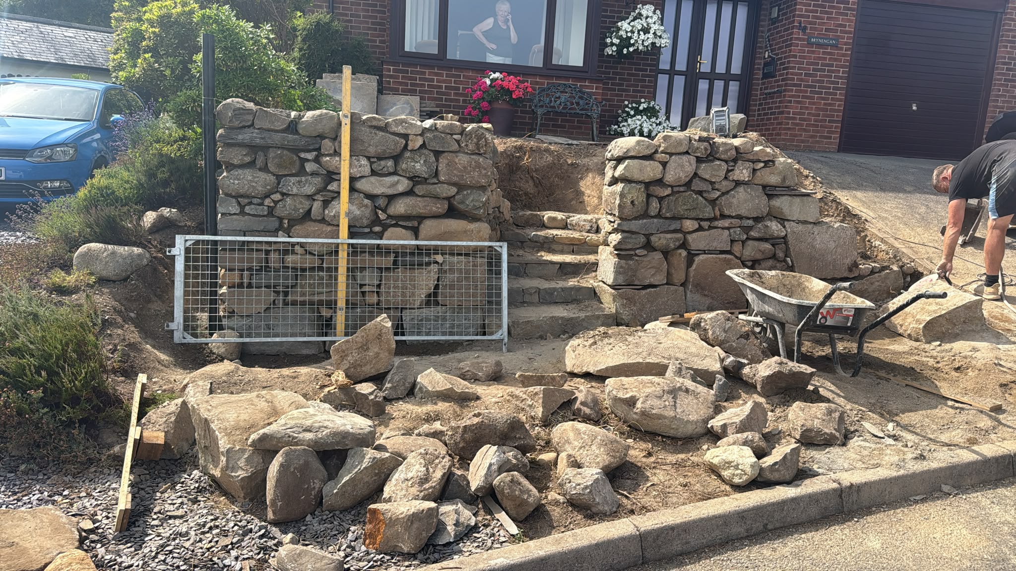 Completed stone walling and groundworks project Criccieth